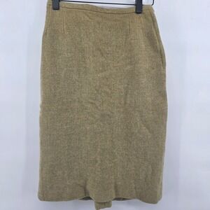 Garland Pencil Skirt Green Tan Knee Length Back Slit Office Career wool Vintage